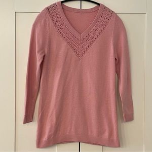 Women LOFT Pink V neck Fall Sweater